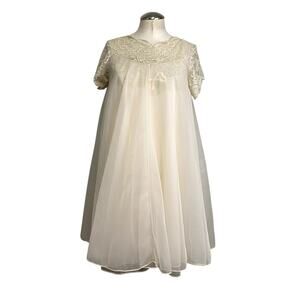 Vintage Van Realte USA 1960s Nylon Babydoll Chiffon Peignoir Set Coquette
